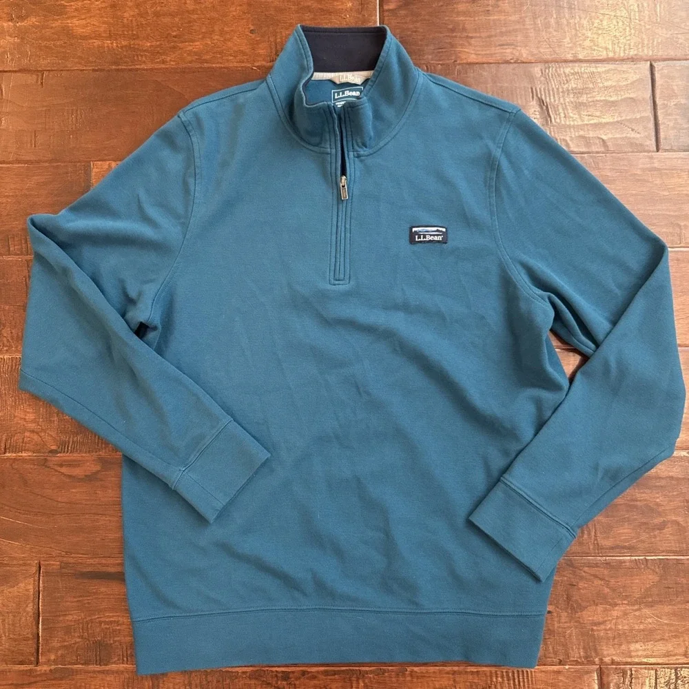 L.L. Bean Men's Large Comfort Stretch Performance Piqué 1/4 Zip Pullover Teal - Picture 1 of 6